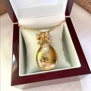 Swan Signed Swarovski Gold Locket opens up for Photo